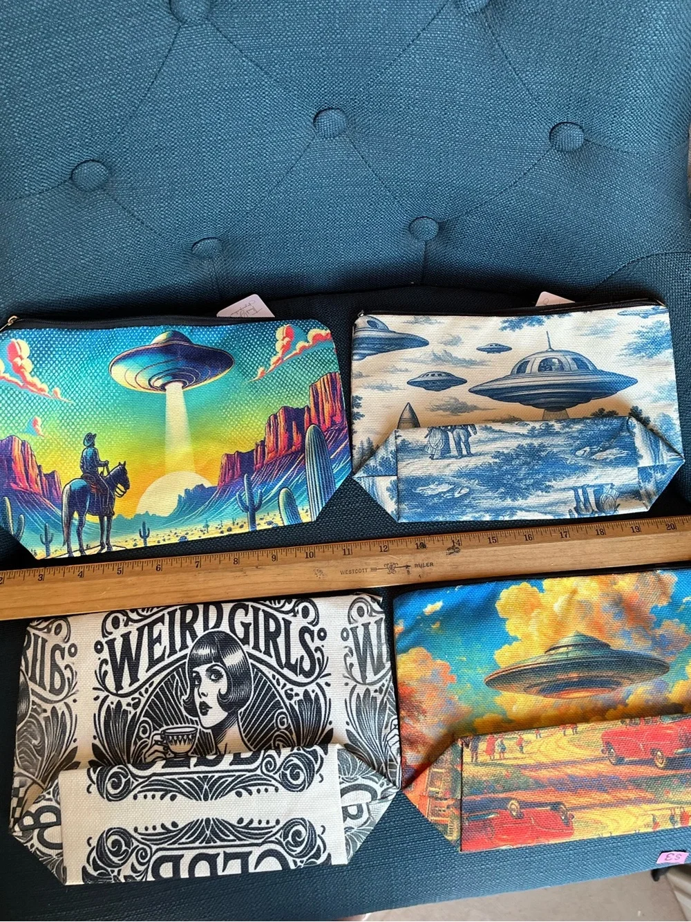 Cosmic UFO Print Zipper Pouch - Blue Multicolor $5 Each Pick 1